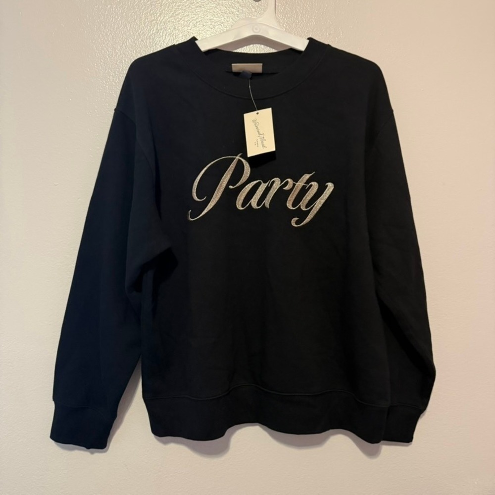 Universal Thread Women Black Party Glitter Graphic Sweatshirt Crewneck Large NEW